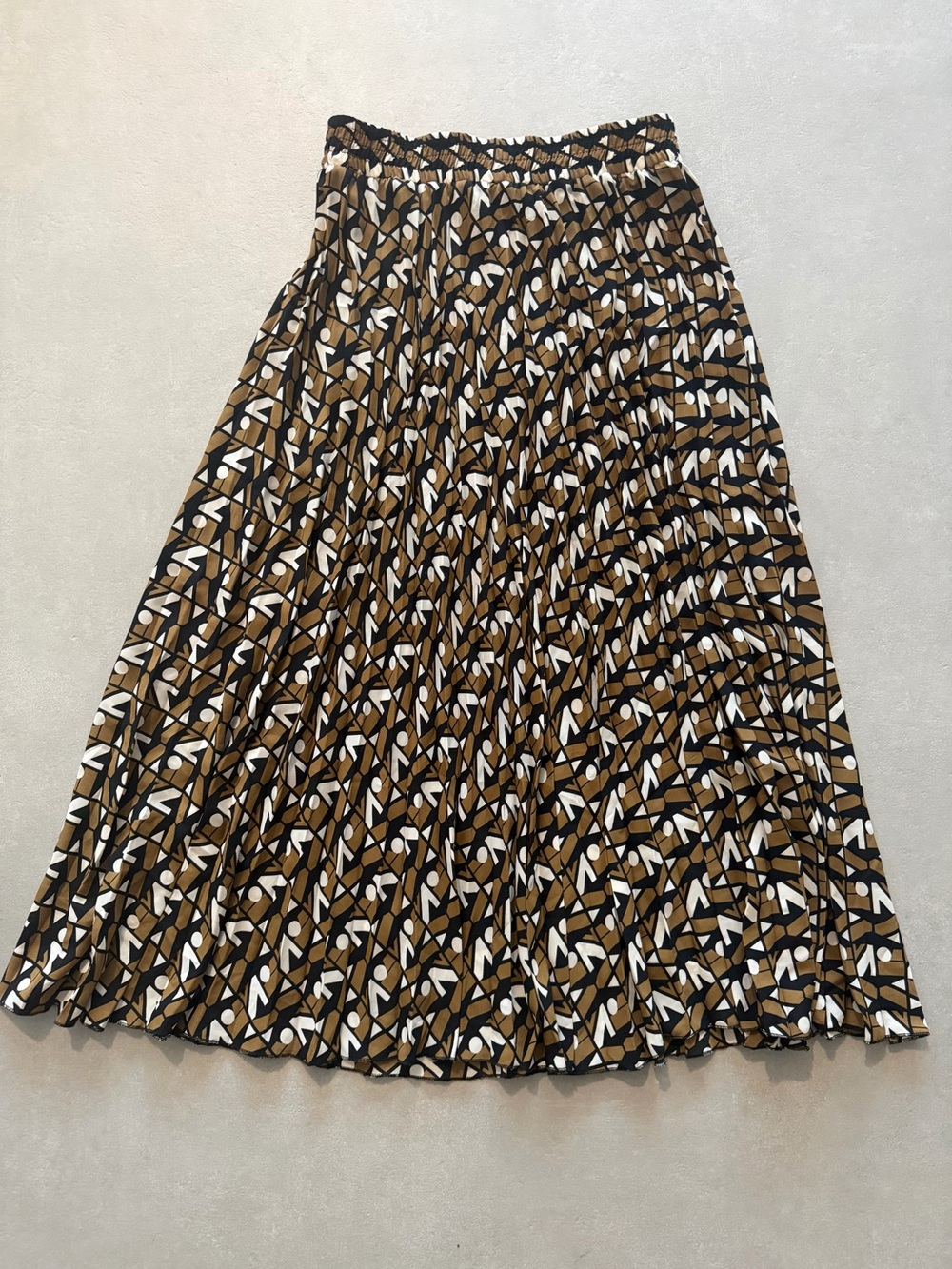 Zara Geometric Pleated Midi Skirt - Brown/Black/White